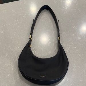 JW PEI Black Crescent Nylon Shoulder Bag with Gold Hardware